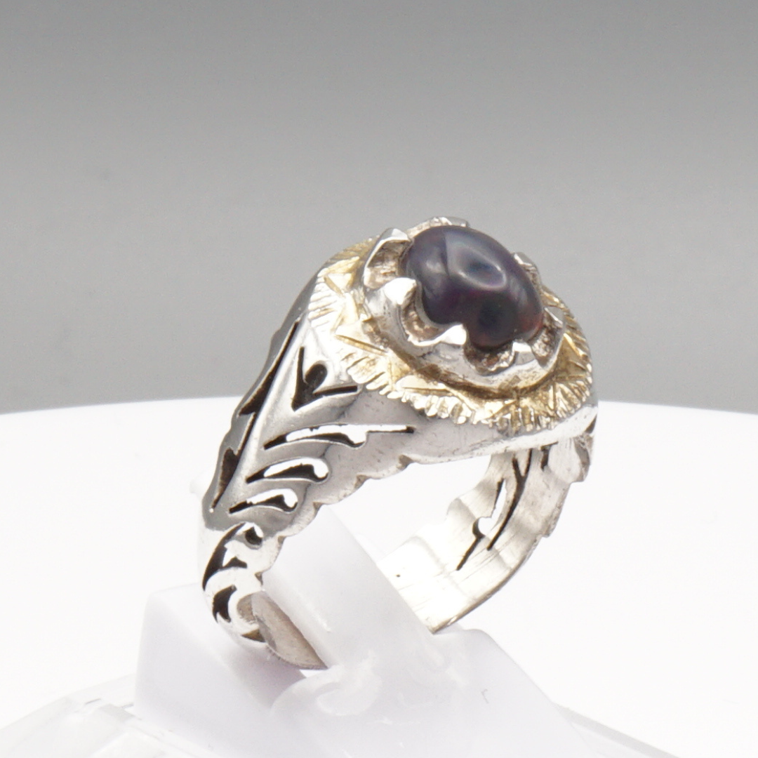 925 Silber Herrenring Opal / Edelopal - Handarbeit - Massiv