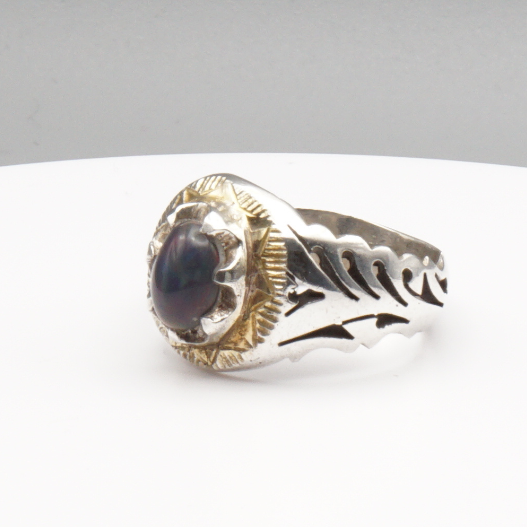 925 Silber Herrenring Opal / Edelopal - Handarbeit - Massiv