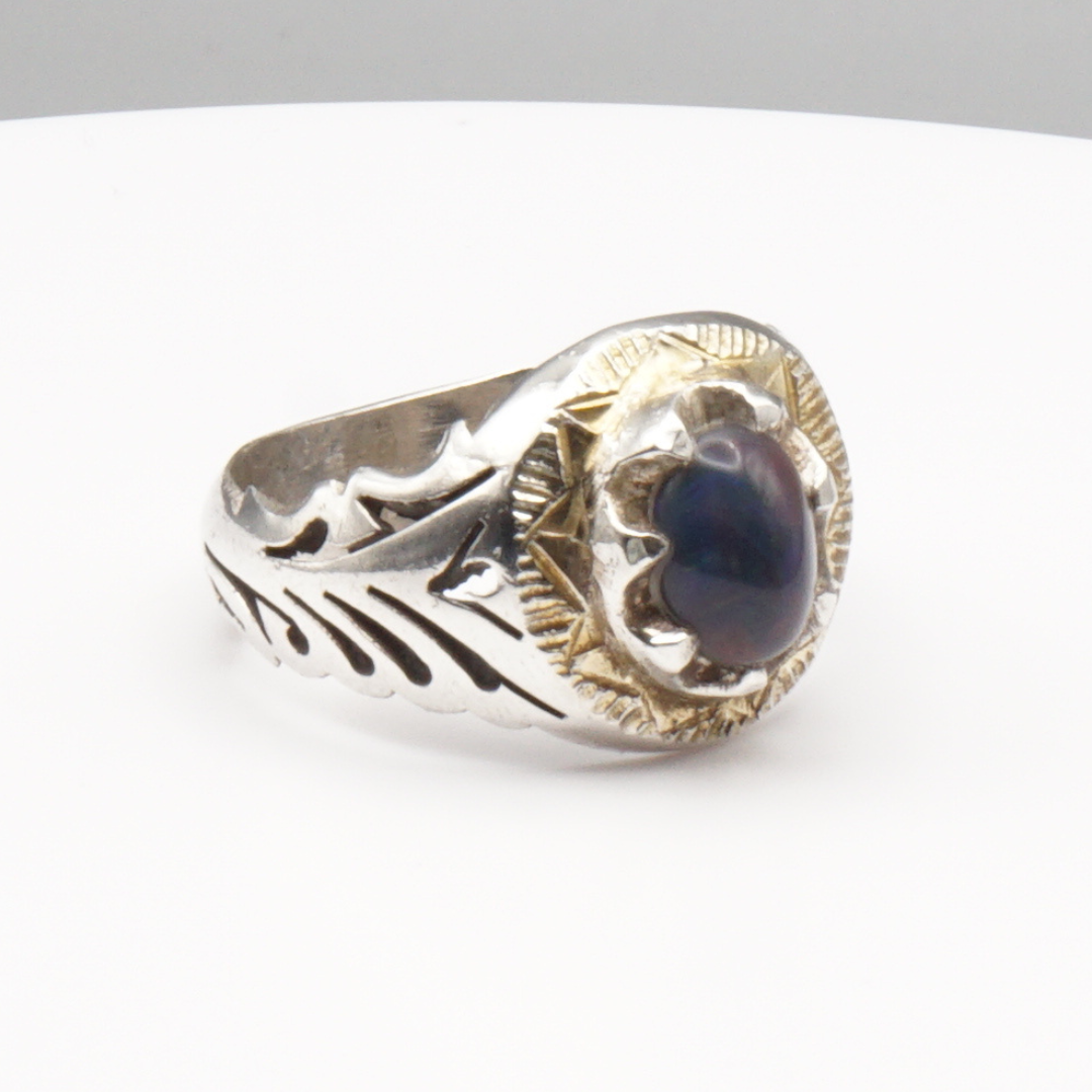 925 Silber Herrenring Opal / Edelopal - Handarbeit - Massiv