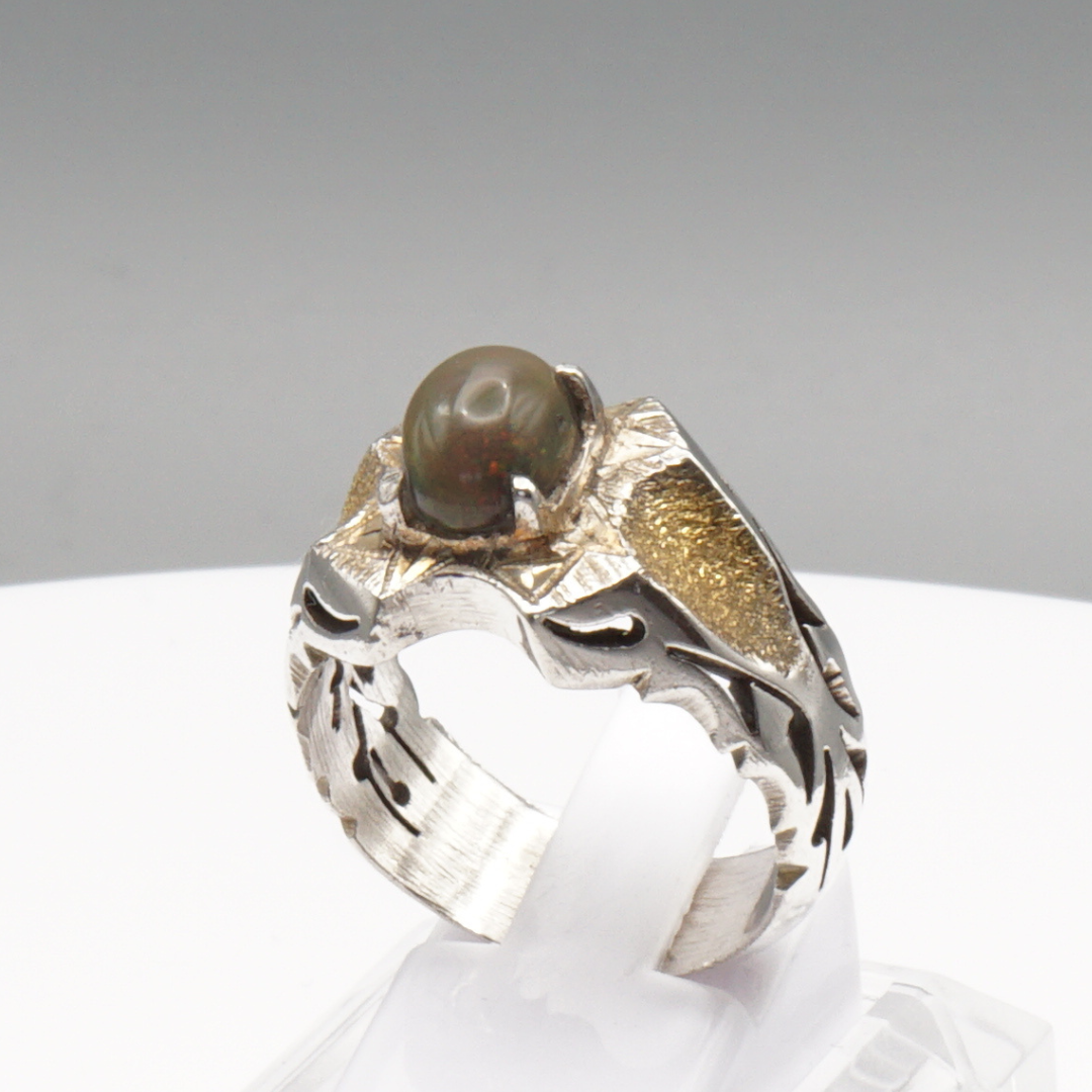 925 Silber Herrenring Opal / Edelopal - Handarbeit - Massiv