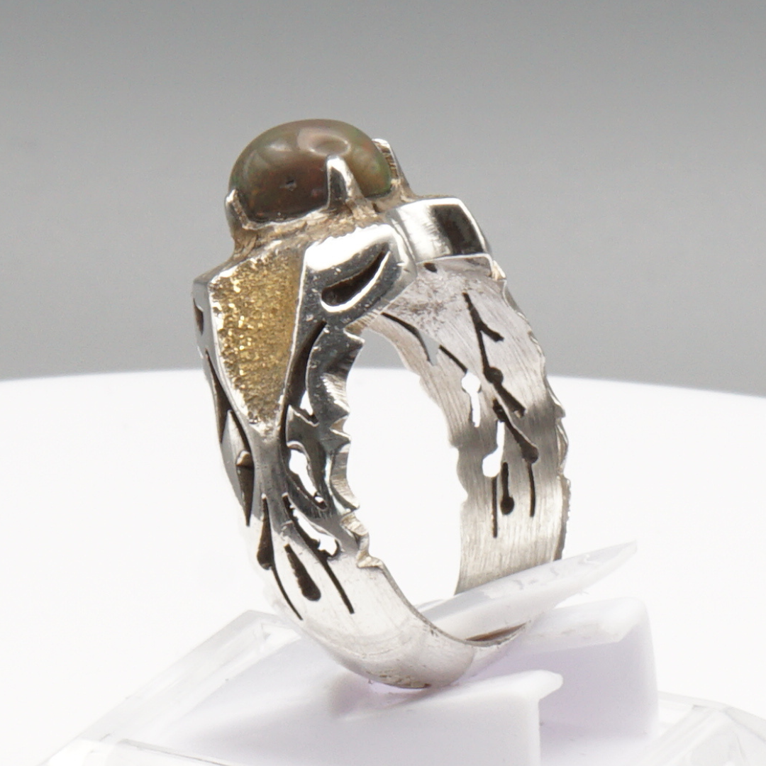 925 Silber Herrenring Opal / Edelopal - Handarbeit - Massiv