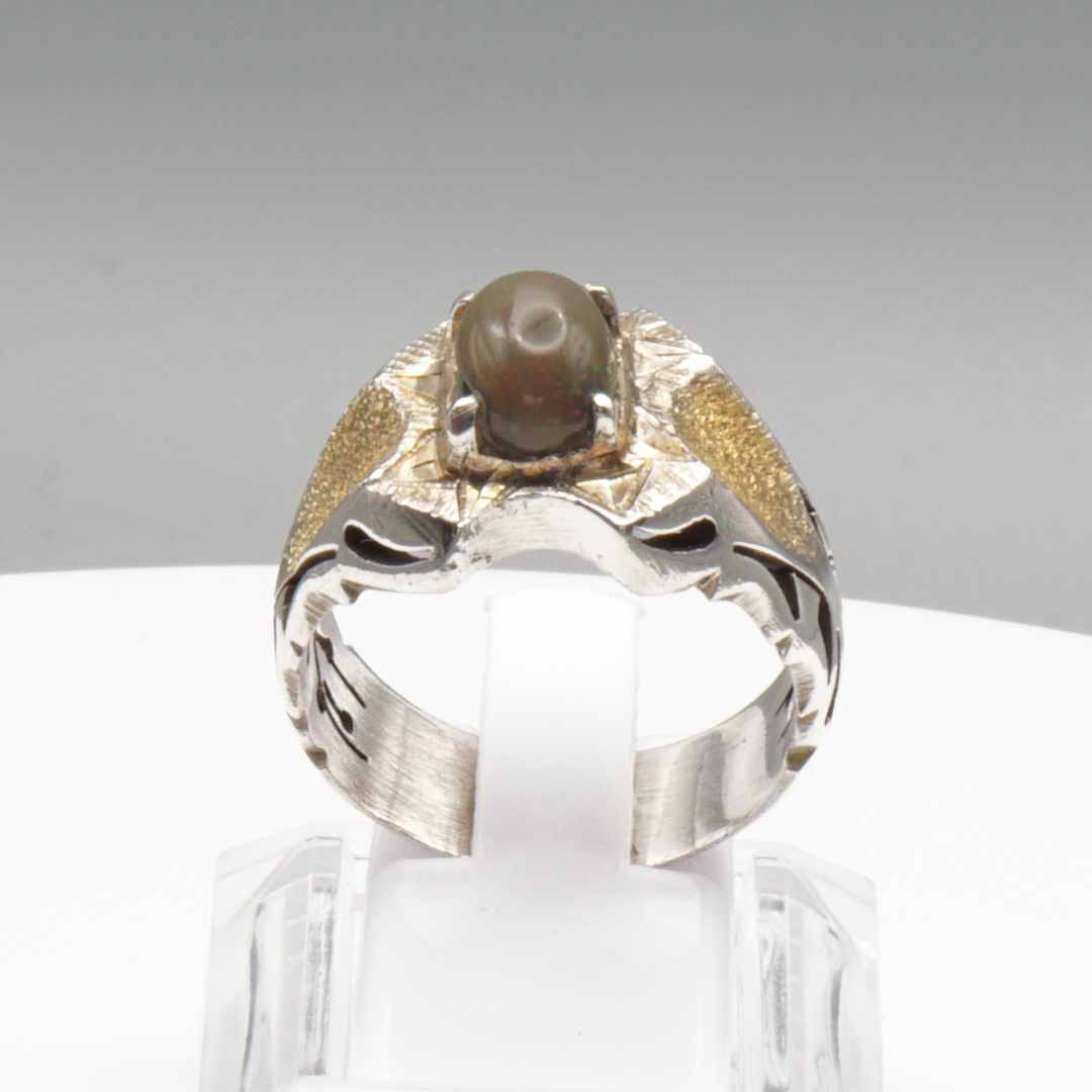 925 Silber Herrenring Opal / Edelopal - Handarbeit - Massiv