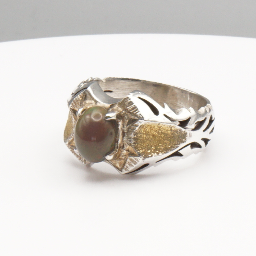 925 Silber Herrenring Opal / Edelopal - Handarbeit - Massiv