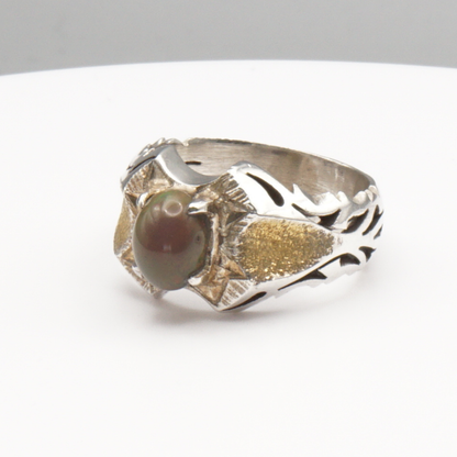 925 Silber Herrenring Opal / Edelopal - Handarbeit - Massiv