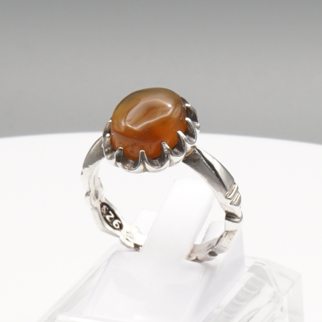 925 Silber Herren Aqeeq Ring Yamani - Jemen-Achat  - Handarbeit - Massiv