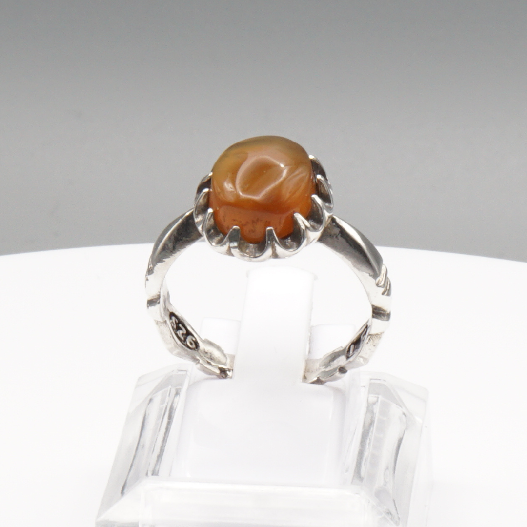 925 Silber Herren Aqeeq Ring Yamani - Jemen-Achat  - Handarbeit - Massiv