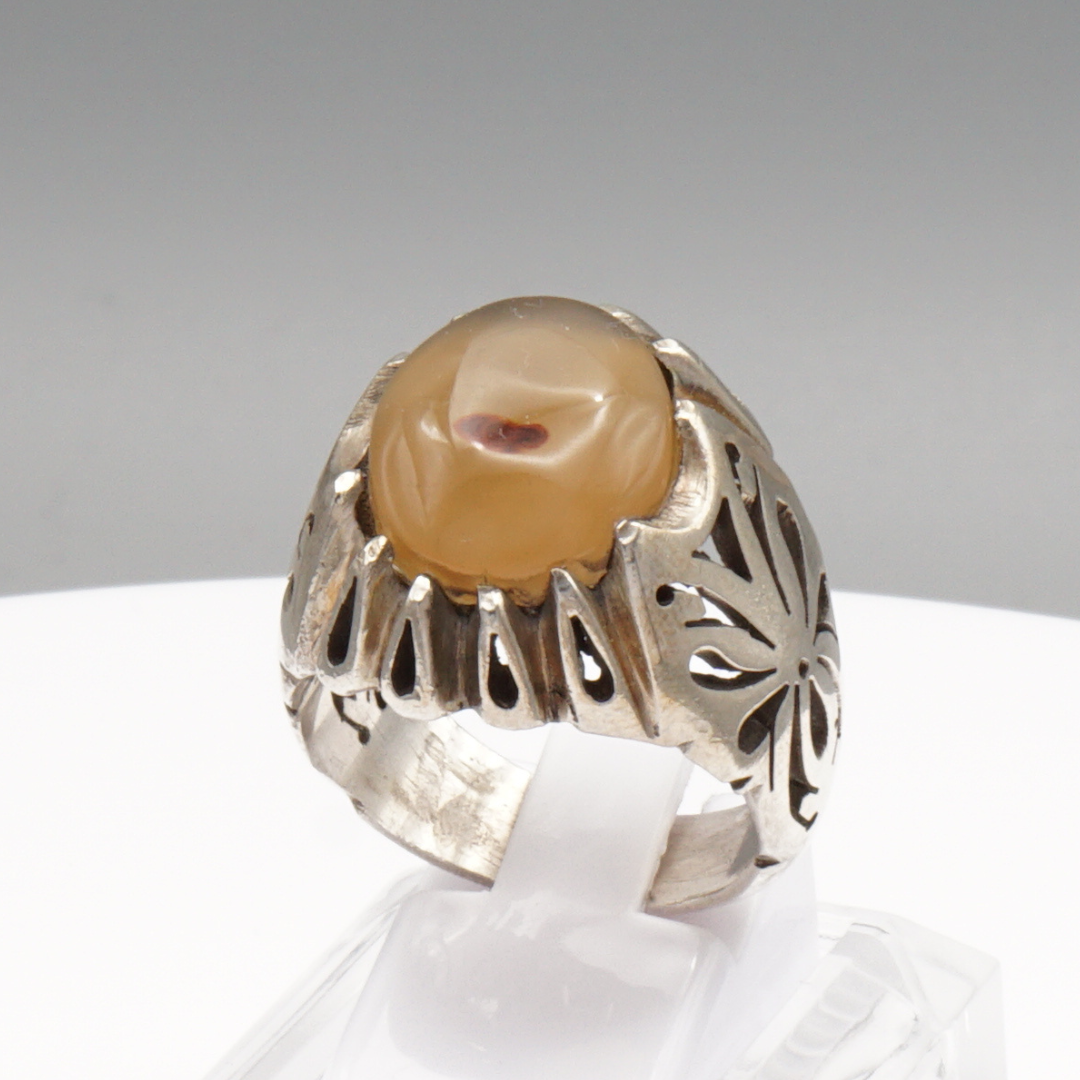 925 Silber Herren Aqeeq Ring Yamani - Jemen-Achat - Massiv
