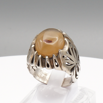 925 Silber Herren Aqeeq Ring Yamani - Jemen-Achat - Massiv