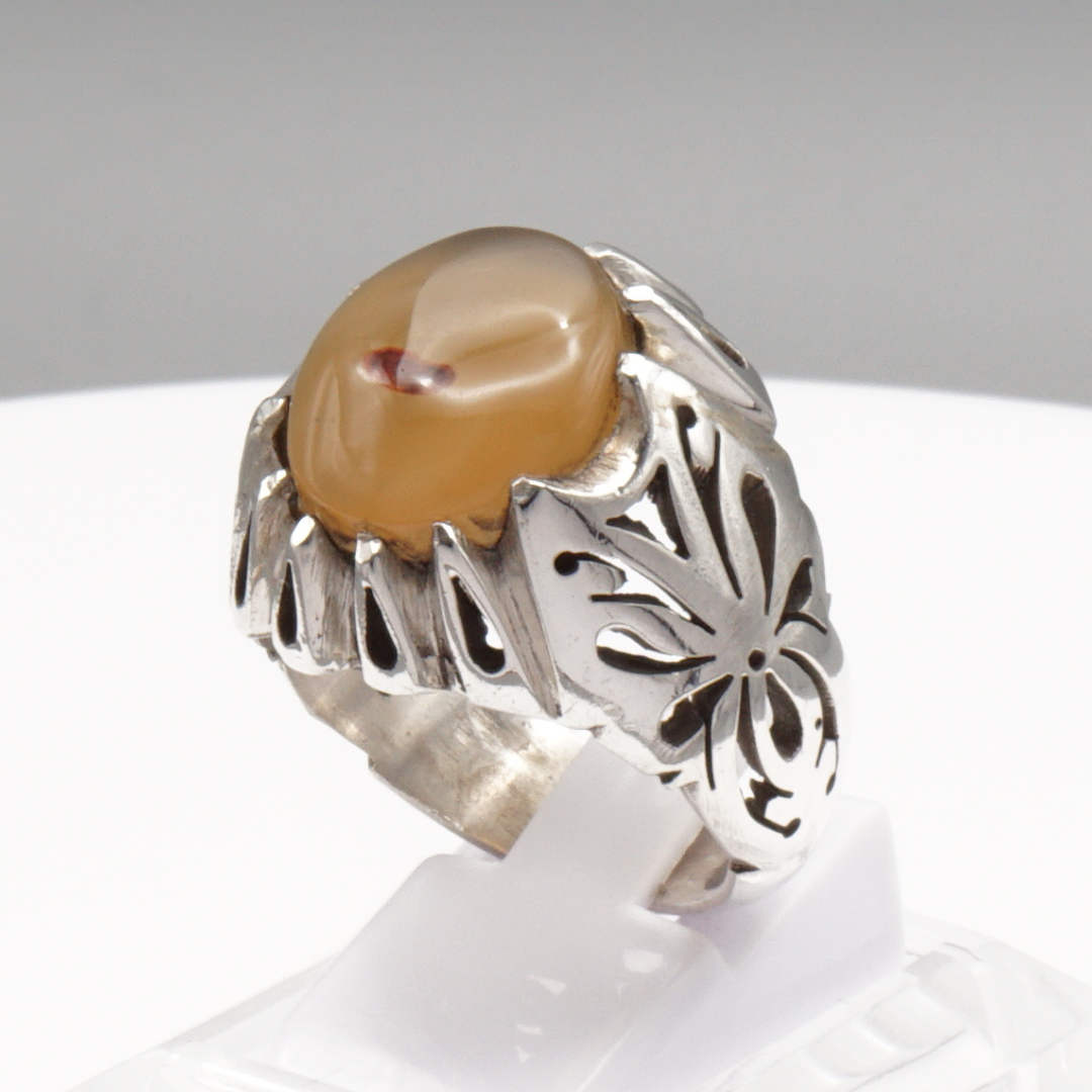 925 Silber Herren Aqeeq Ring Yamani - Jemen-Achat - Massiv