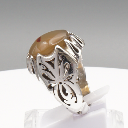 925 Silber Herren Aqeeq Ring Yamani - Jemen-Achat - Massiv