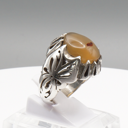 925 Silber Herren Aqeeq Ring Yamani - Jemen-Achat - Massiv