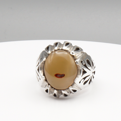 925 Silber Herren Aqeeq Ring Yamani - Jemen-Achat - Massiv