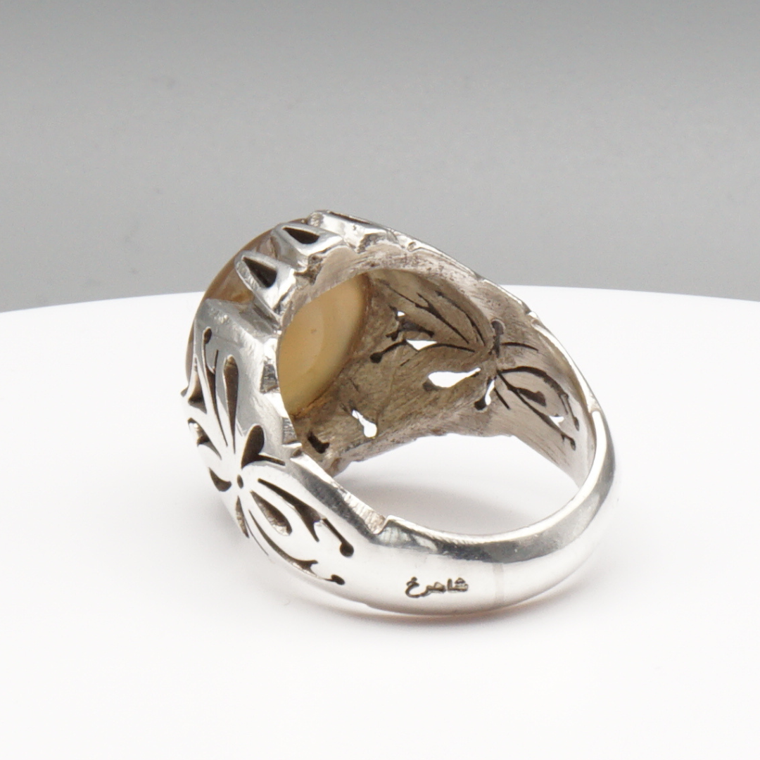 925 Silber Herren Aqeeq Ring Yamani - Jemen-Achat - Massiv