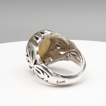 925 Silber Herren Aqeeq Ring Yamani - Jemen-Achat - Massiv