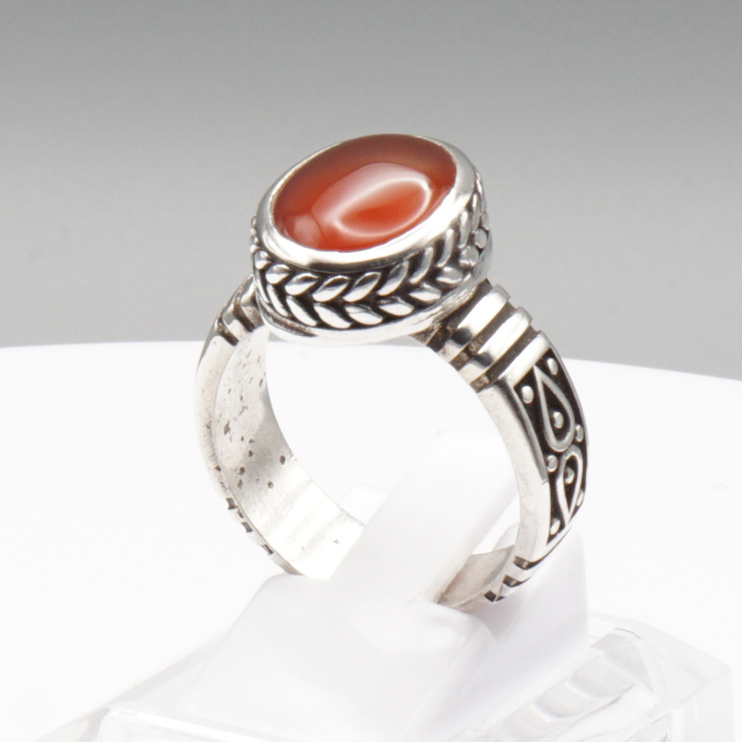 925 Silber Herren Aqeeq Ring Yamani - Jemen-Achat - Handarbeit - Massiv