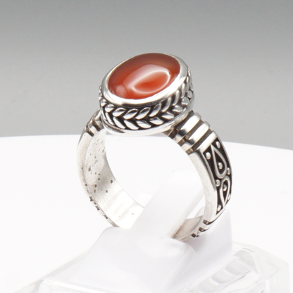 925 Silber Herren Aqeeq Ring Yamani - Jemen-Achat - Handarbeit - Massiv