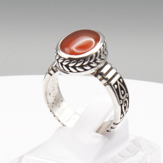 925 Silber Herren Aqeeq Ring Yamani - Jemen-Achat - Handarbeit - Massiv