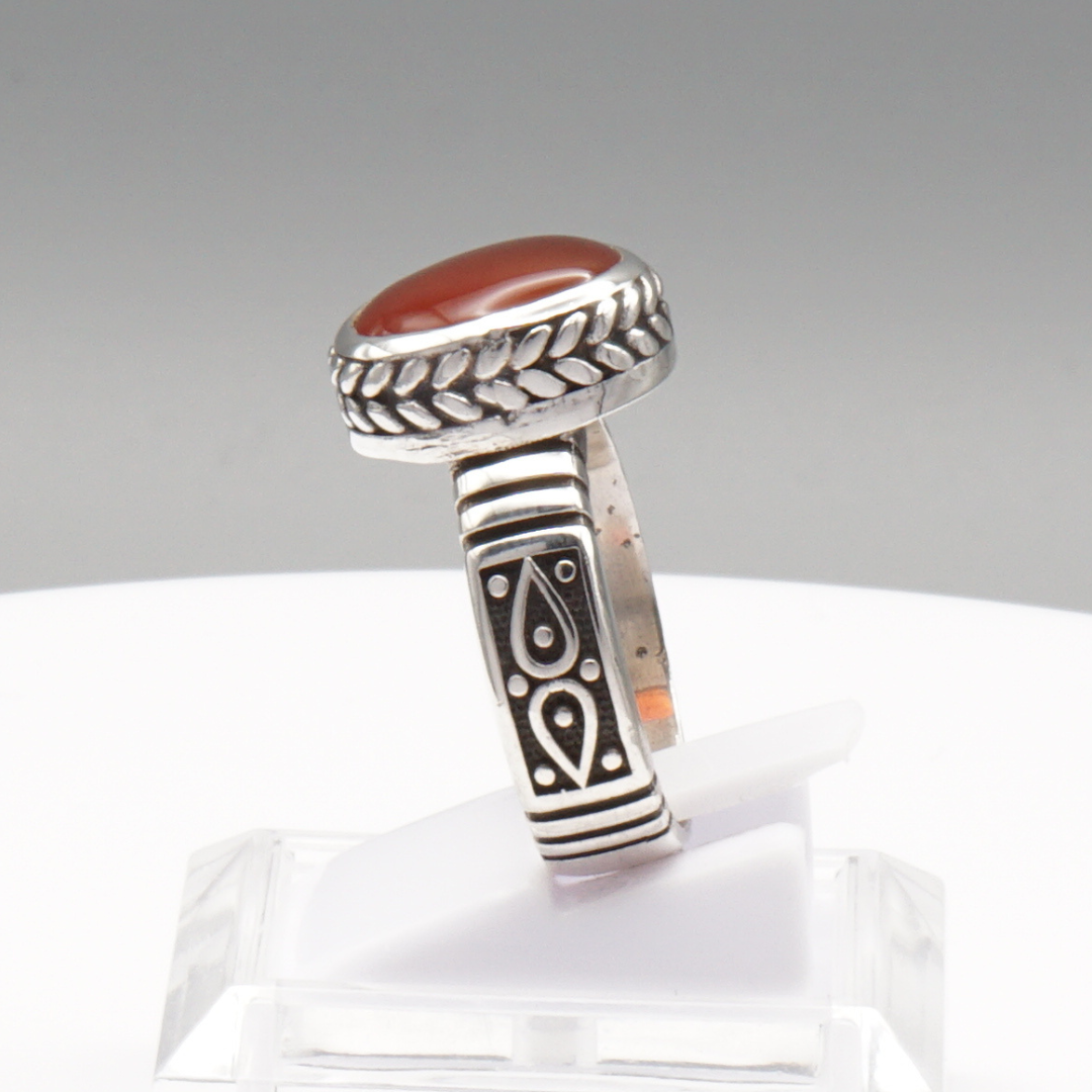 925 Silber Herren Aqeeq Ring Yamani - Jemen-Achat - Handarbeit - Massiv