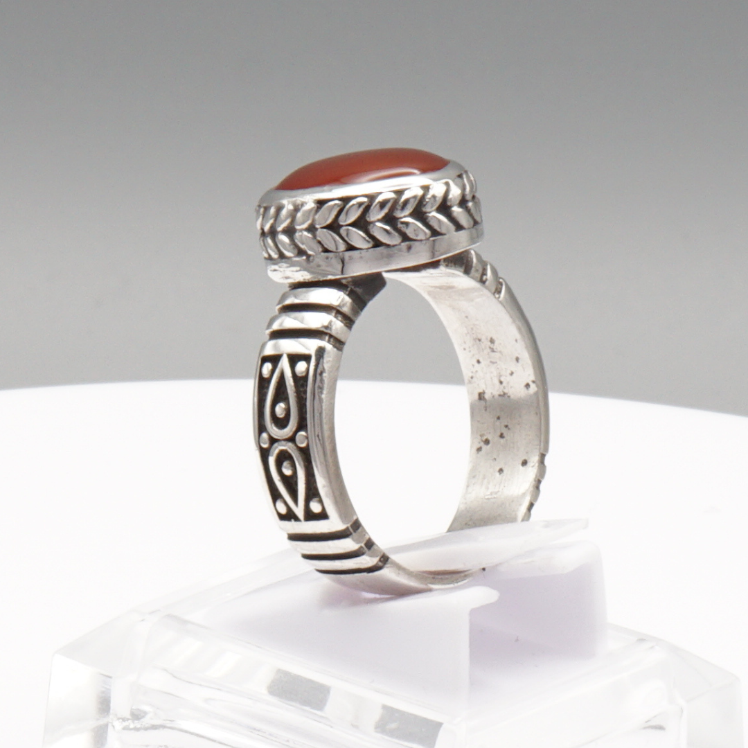 925 Silber Herren Aqeeq Ring Yamani - Jemen-Achat - Handarbeit - Massiv