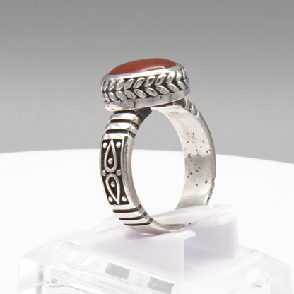 925 Silber Herren Aqeeq Ring Yamani - Jemen-Achat - Handarbeit - Massiv