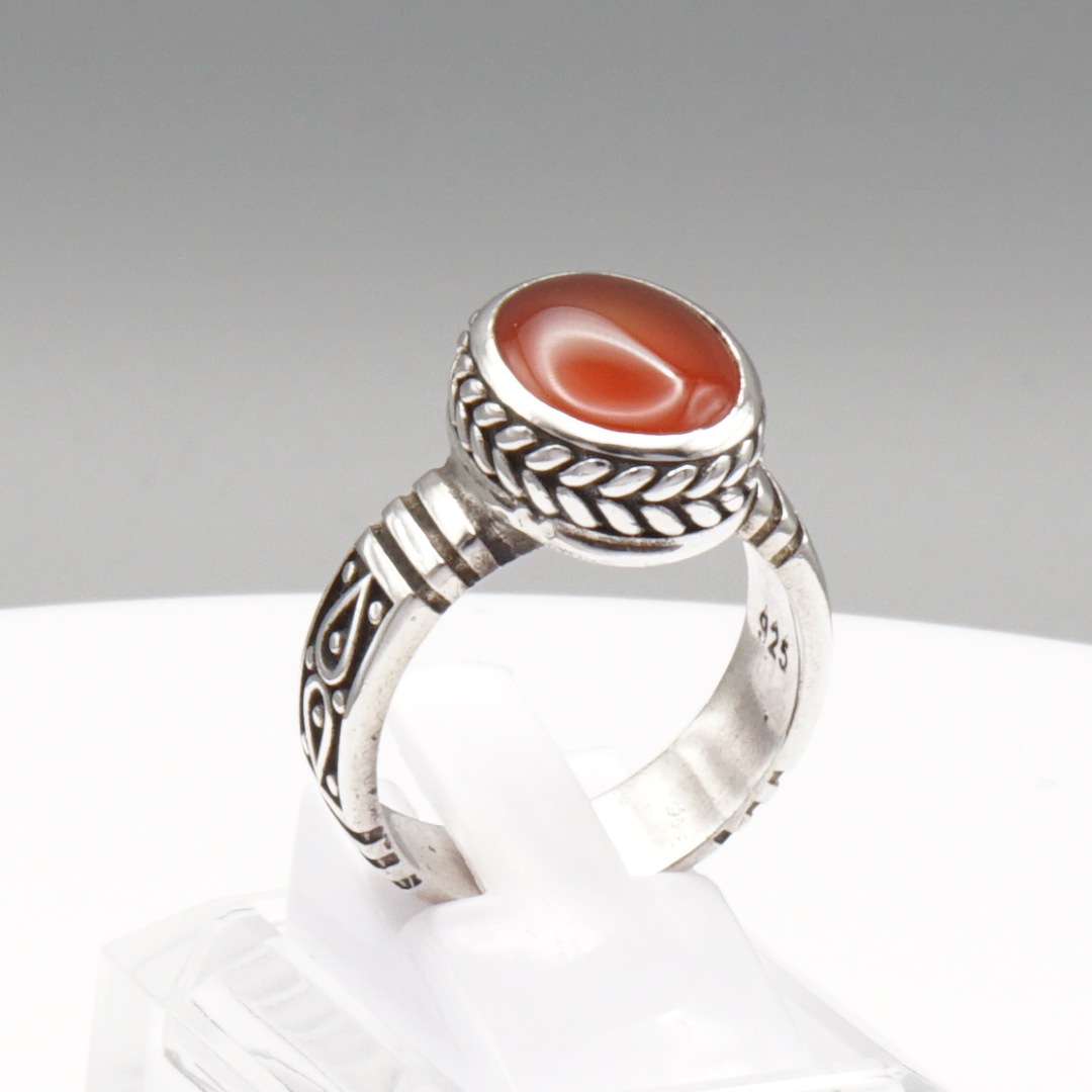 925 Silber Herren Aqeeq Ring Yamani - Jemen-Achat - Handarbeit - Massiv