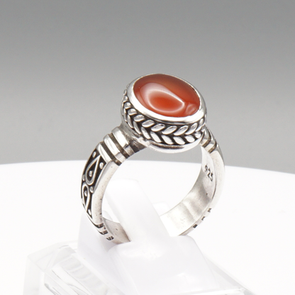 925 Silber Herren Aqeeq Ring Yamani - Jemen-Achat - Handarbeit - Massiv