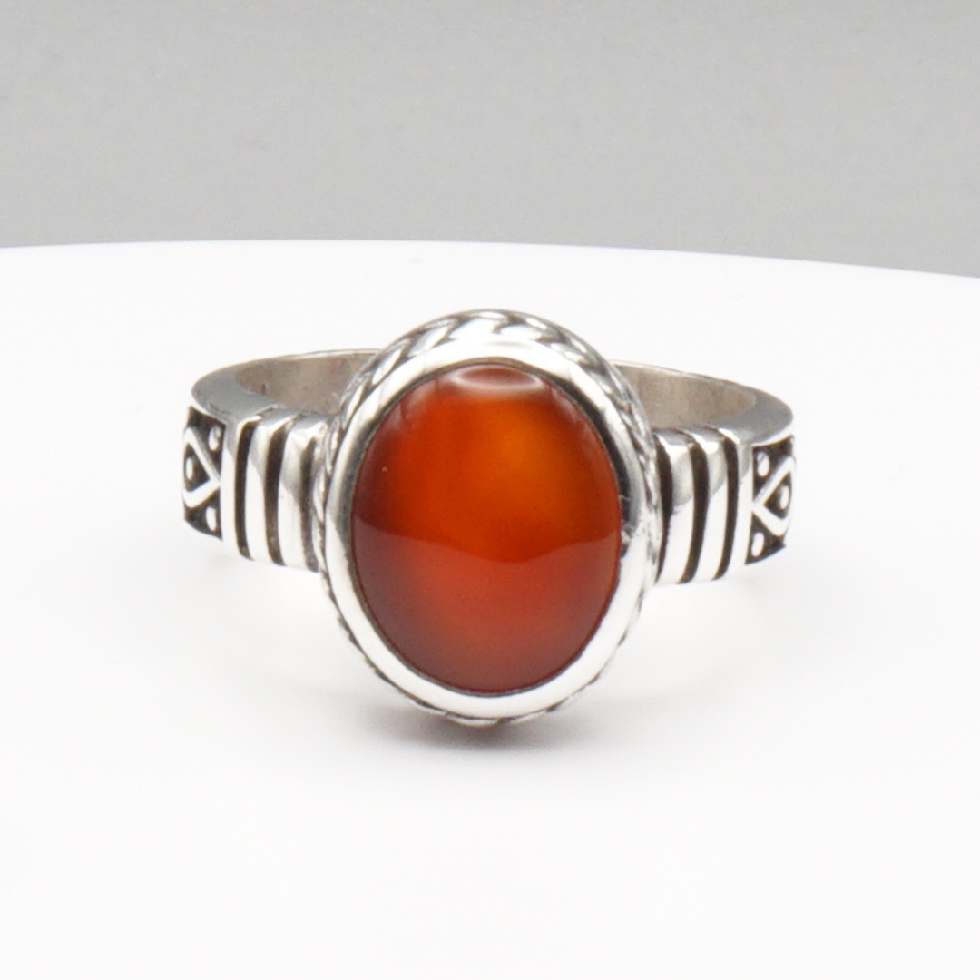 925 Silber Herren Aqeeq Ring Yamani - Jemen-Achat - Handarbeit - Massiv