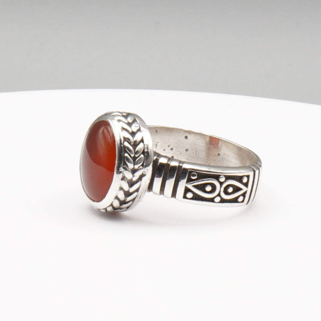 925 Silber Herren Aqeeq Ring Yamani - Jemen-Achat - Handarbeit - Massiv