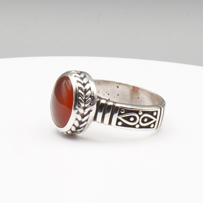925 Silber Herren Aqeeq Ring Yamani - Jemen-Achat - Handarbeit - Massiv