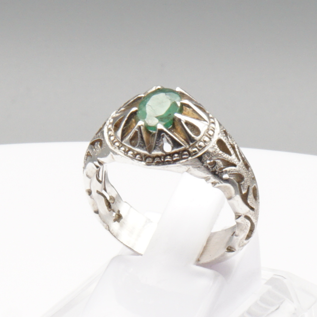 925 Silber Massiver Herrenring mit echtem Smaragd - Handarbeit