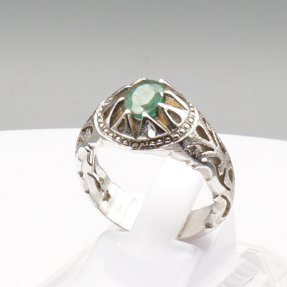 925 Silber Massiver Herrenring mit echtem Smaragd - Handarbeit