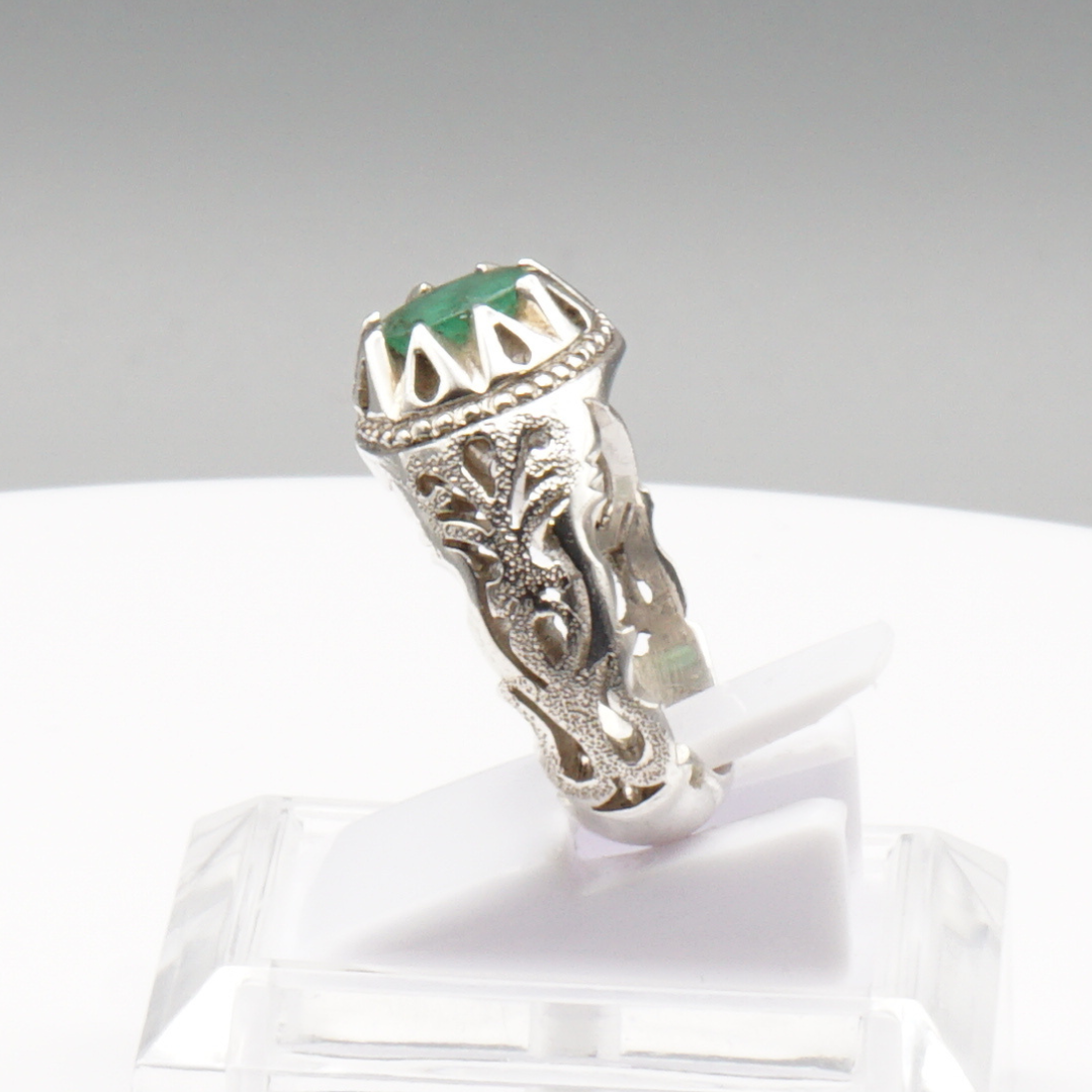 925 Silber Massiver Herrenring mit echtem Smaragd - Handarbeit