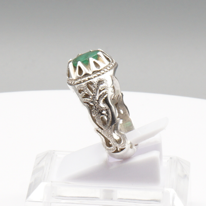 925 Silber Massiver Herrenring mit echtem Smaragd - Handarbeit