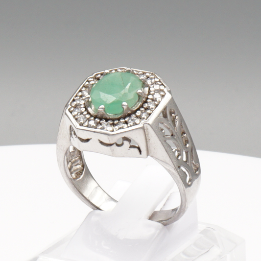 925 Silberring mit echtem grünem Beryll