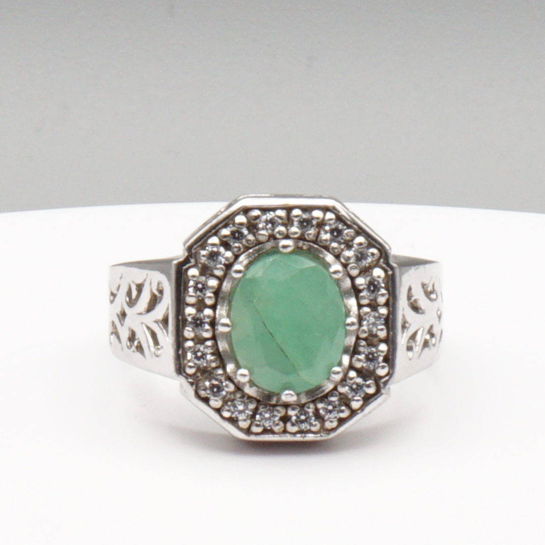 925 Silberring mit echtem grünem Beryll