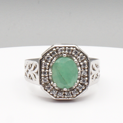 925 Silberring mit echtem grünem Beryll