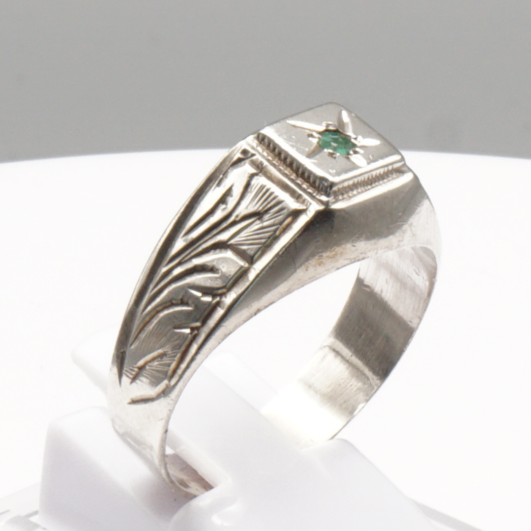 925 Silber Herrenring mit Smaragd