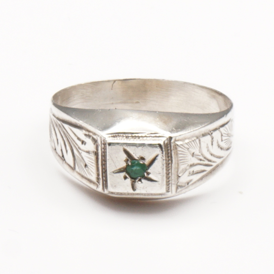 925 Silber Herrenring mit Smaragd