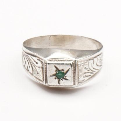 925 Silber Herrenring mit Smaragd