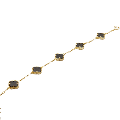 925 Silber vergoldet – Damen-Set Kleeblatt Onyx Halskette + Armband + Gratis Etui + Schmuckbox