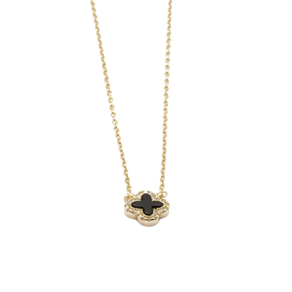 925 Silber vergoldet – Damen-Set Kleeblatt Onyx Halskette + Armband + Gratis Etui + Schmuckbox