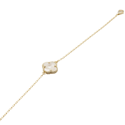 925 Silber vergoldet  – Damen-Set Kleeblatt Perlmutt Halskette + Armband + Gratis Etui + Schmuckbox