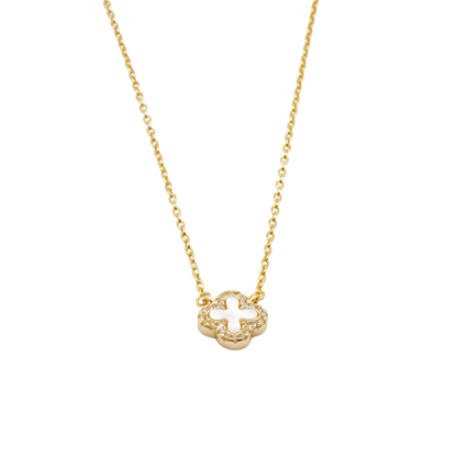 925 Silber vergoldet  – Damen-Set Kleeblatt Perlmutt Halskette + Armband + Gratis Etui + Schmuckbox