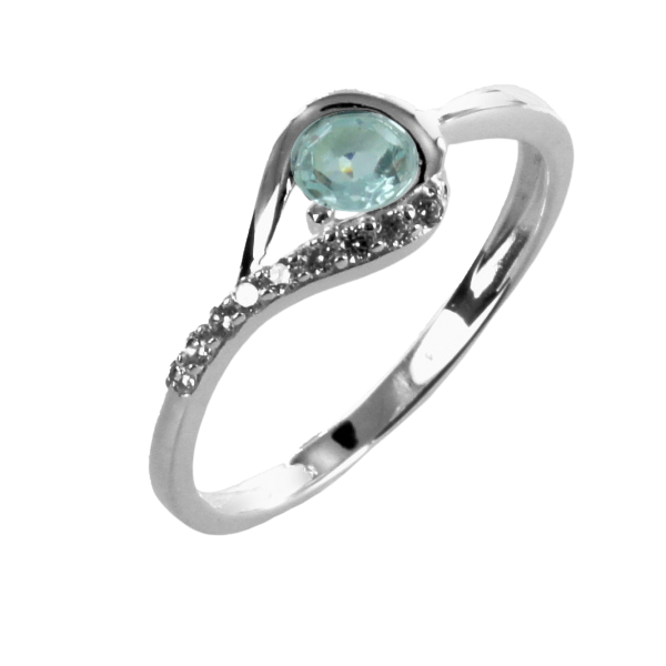 Damenring "Meliora" mit 9 Zirkonia und Blautopas - Silber 925/000