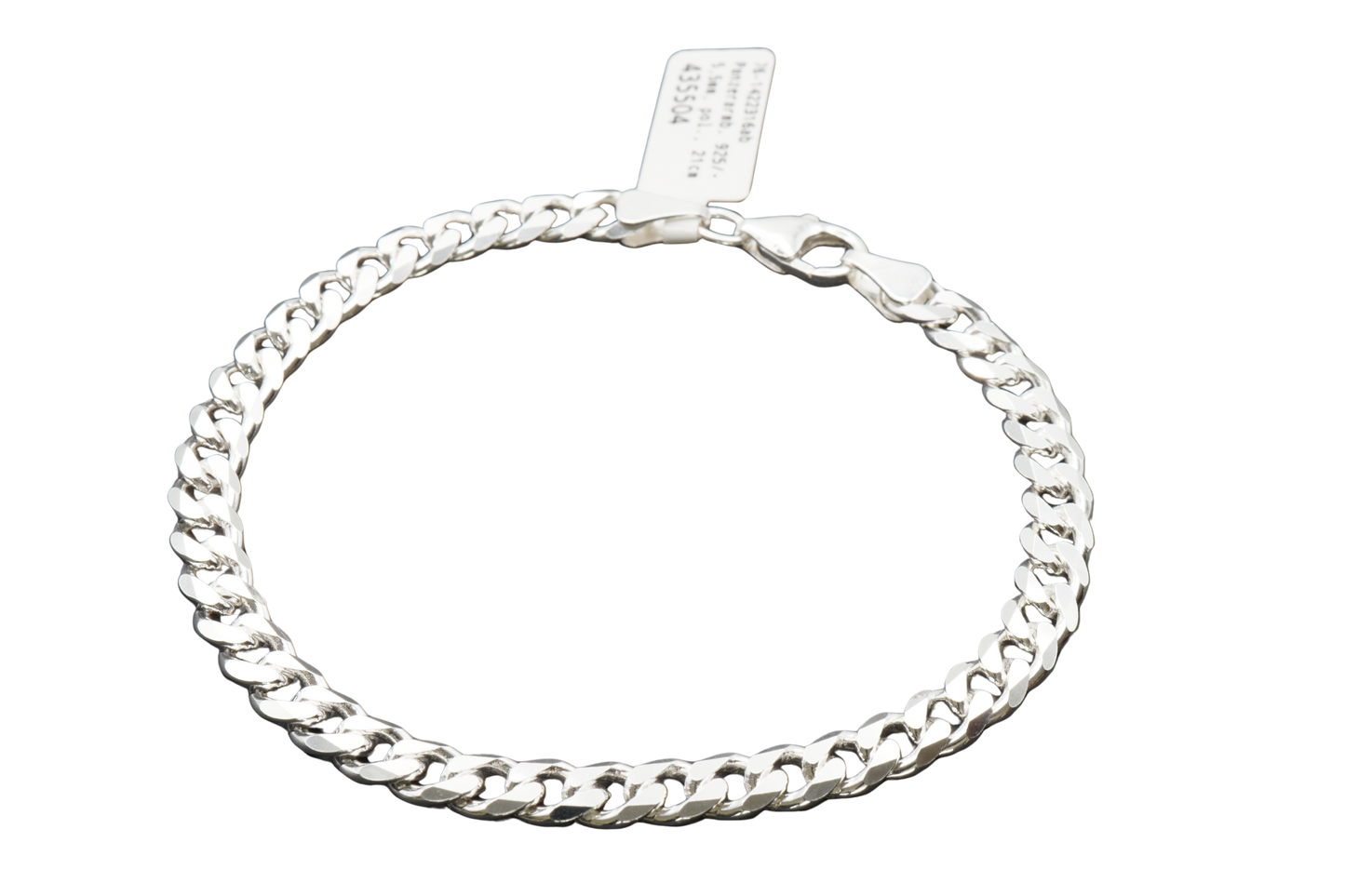 Panzerarmband 925/- Silber, facettiert, poliert, 5,5mm Breite, 21cm