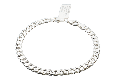 Panzerarmband 925/- Silber, facettiert, poliert, 5,5mm Breite, 21cm