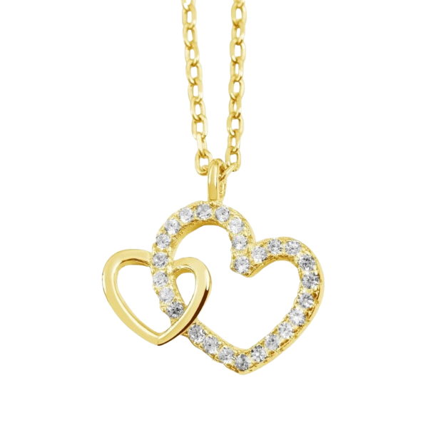 Halskette mit Anhänger "Mona", Herz 925/- Echt Silber vergoldet mit Zirkoniabesatz, 42+3cm, rhodiniert