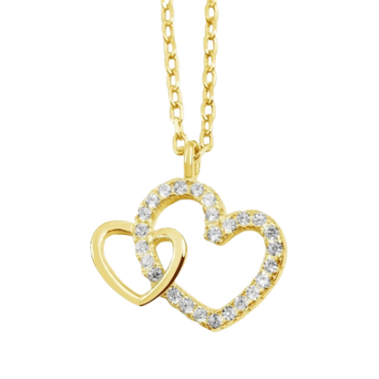 Halskette mit Anhänger "Mona", Herz 925/- Echt Silber vergoldet mit Zirkoniabesatz, 42+3cm, rhodiniert