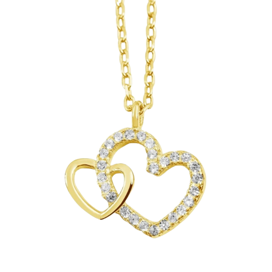 Halskette mit Anhänger "Mona", Herz 925/- Echt Silber vergoldet mit Zirkoniabesatz, 42+3cm, rhodiniert