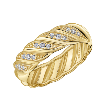 Damenring Croissant mit 15 Zirkonia Silber 925/000 vergoldet